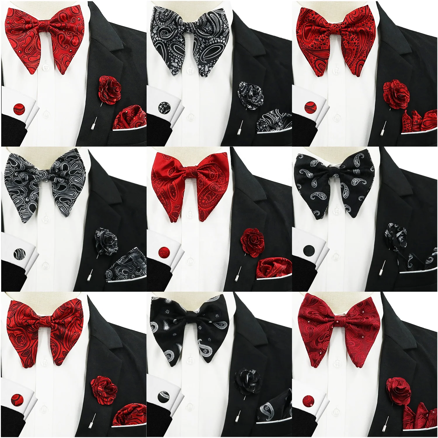 Floral Groom Bow Tie Bowtie Decorative Set Big Bow Tie for Men Linen Set
