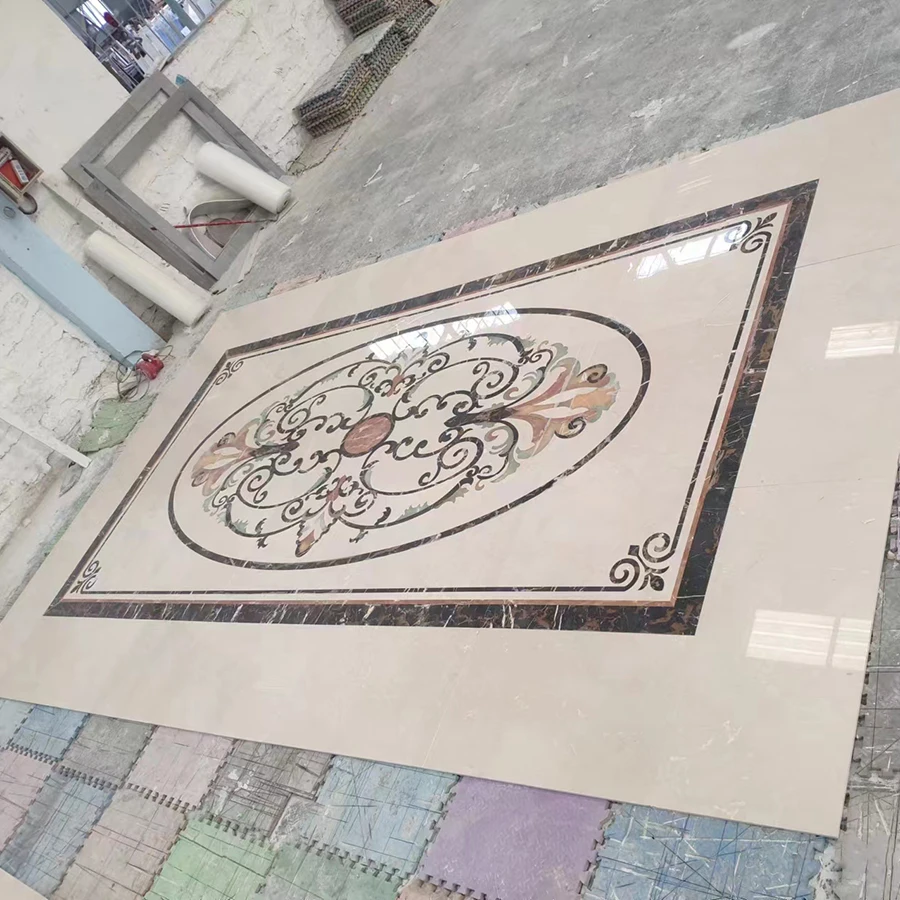High Quality Water Knife Parquet Natural Stone Rectangle Waterjet Medallion Marble Floor Design Stone Medallion