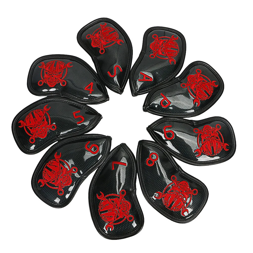 High quality custom skeleton black pattern leather golf iron head cover