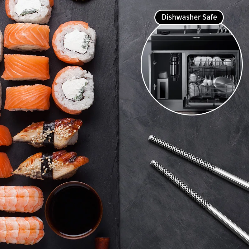 Best Selling Custom Logo Chopsticks Non-Slip Square Stainless Steel Flatware Reusable and Dishwasher Safe for Weddings