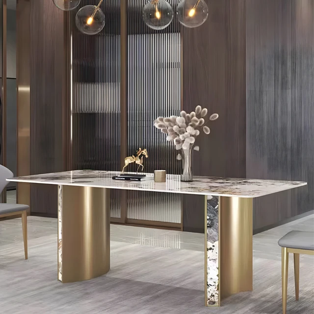 Italian Light Luxury Bright Stone Plate Dining Table Modern and Minimalist Creative High end Designer Luxury Stone Table