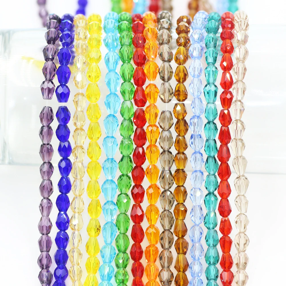 Water Drop Glass Beads For Jewelry Making Tear Crystal Beads For Women Pendant Necklace DIY Decoration Accessories 5strips/batch