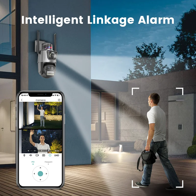 Dual-lens 8x optical zoom auto tracking linkage alarm wireless ptz dome camera color night vision wifi icsee ptz cctv camera