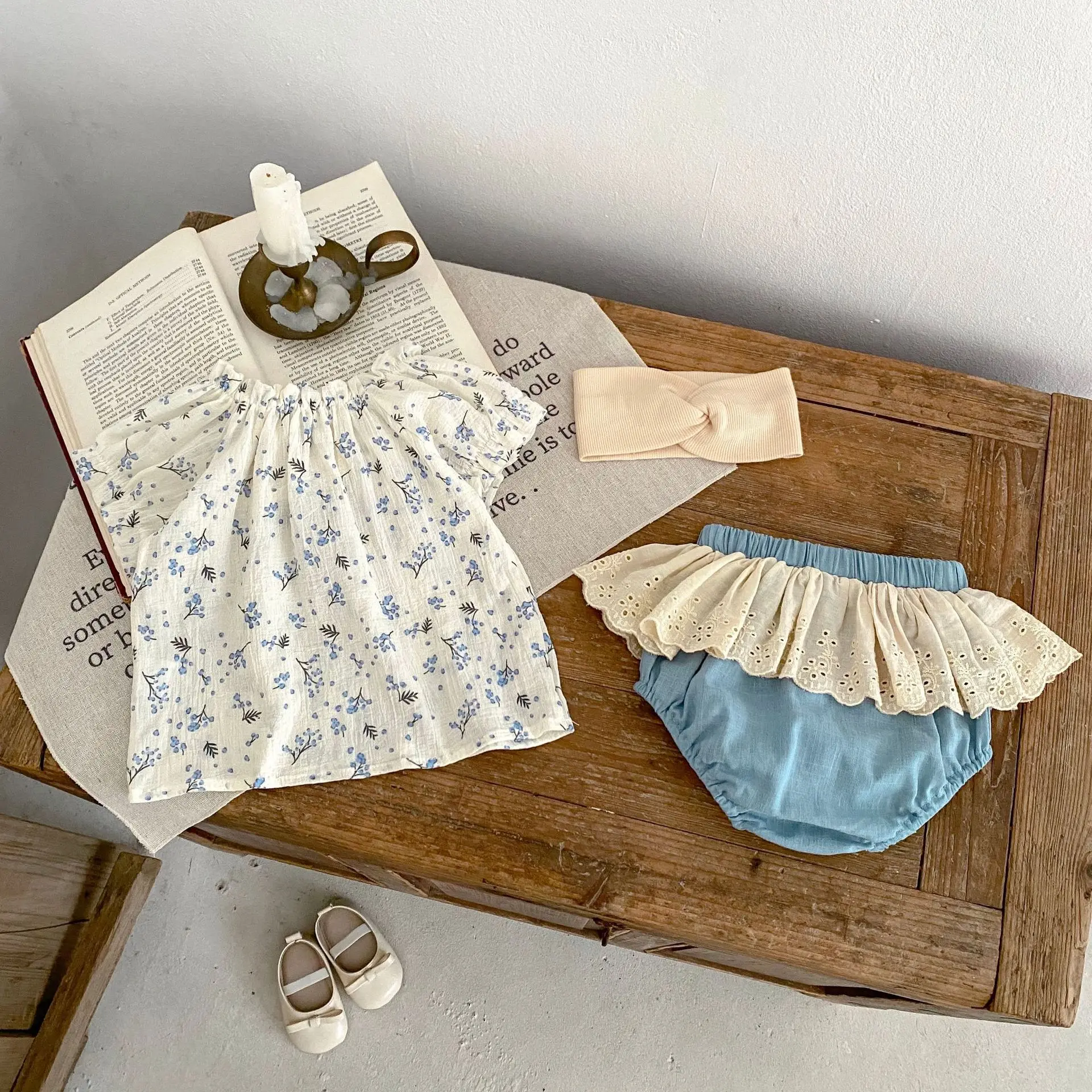 RTS Engepapa infant cotton floral print short sleeve top newborn casual shorts baby girl clothing set