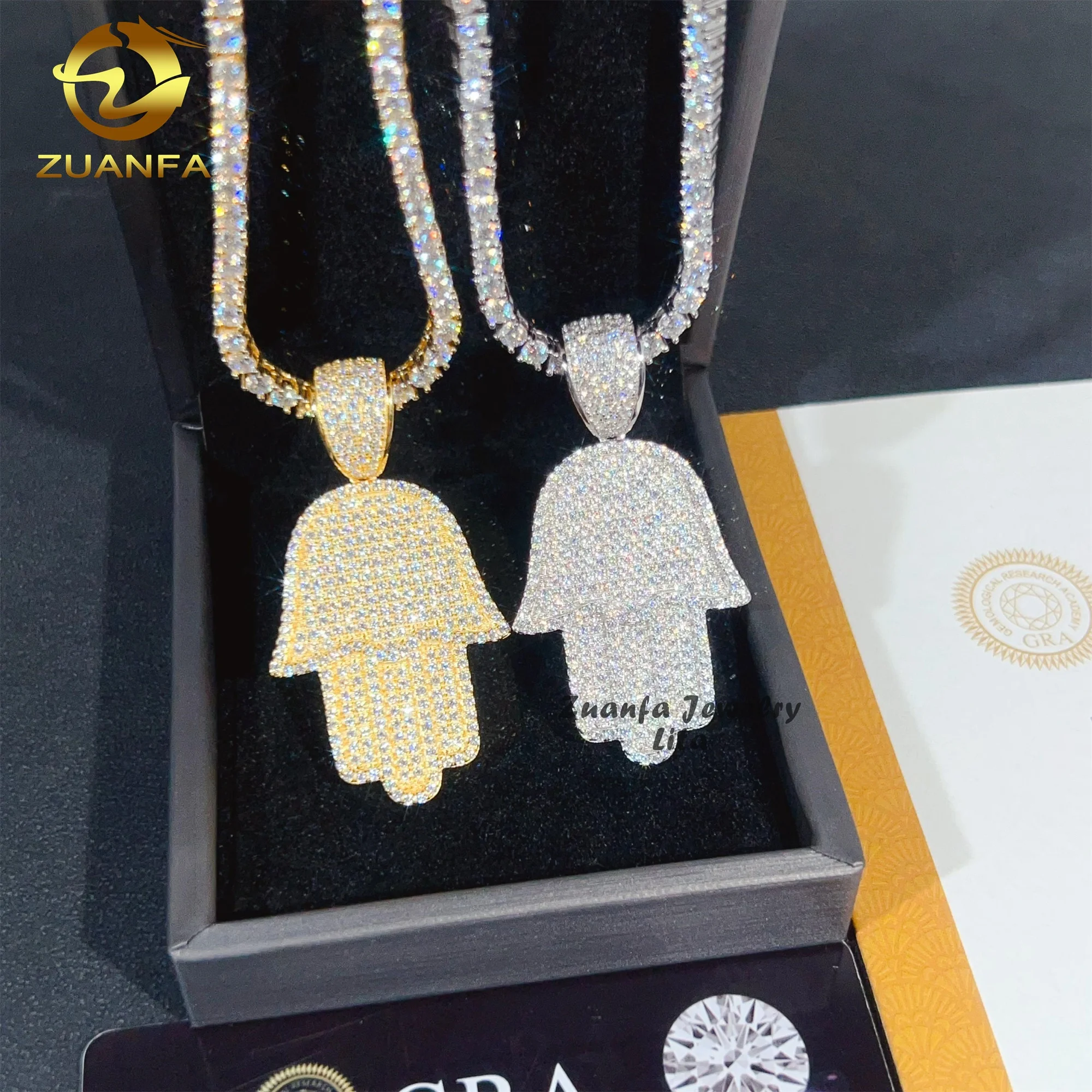 Wholesale Price Hip Hop Jewelry Charm Pendants 925 Silver Hamsa Hand Iced Out Moissanite Pendant for Men
