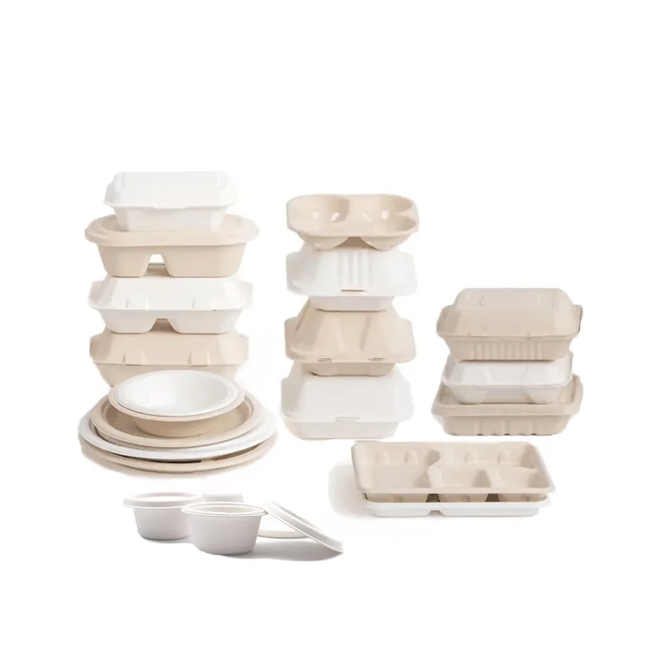 Environmentally 100% Natural Compostable Sugarcane Bagasse Environmentally Takeaway Plant-based Food Containers