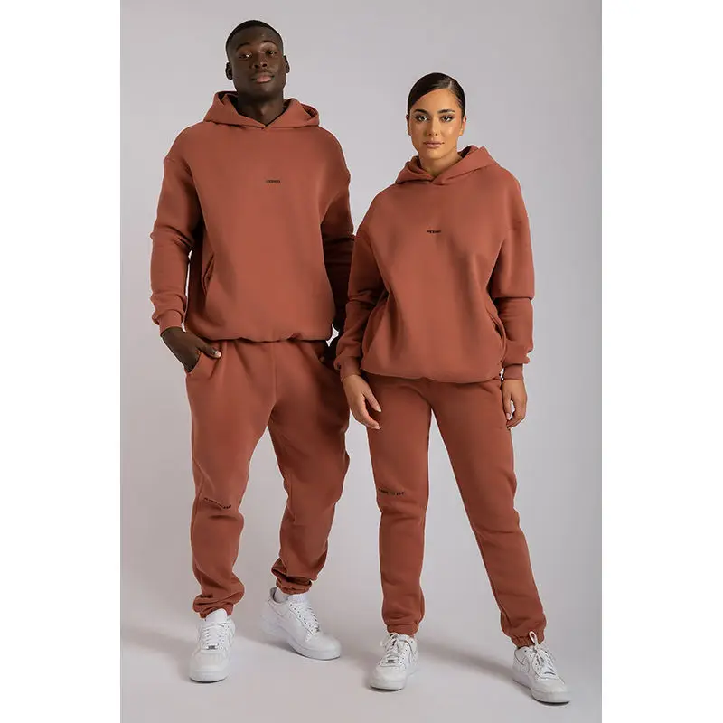 2022 Unisex Custom Oversized Cosy Joggers Sets Cotton Fleece Hoodie Tracksuit Couple Sweatsuit