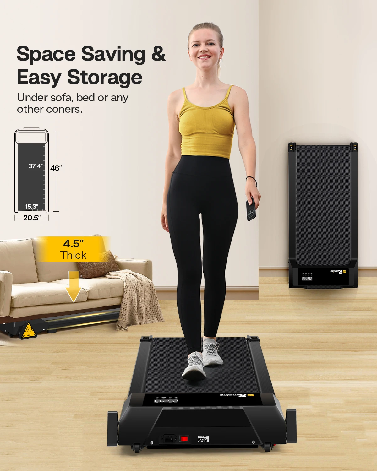 Ready To Ship US Walking Pad Treadmill Under Desk, Portable Mini Treadmill with Remote Control, Bluetooth, 265lbs Max Weight