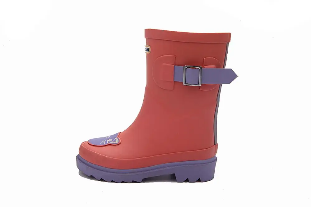 kids girls black pink blue mid heel fashionable animal printing shiny logo sex in rubber boots for children