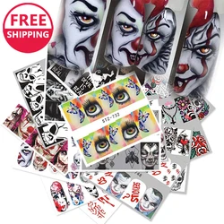 Free Shipping 25 Sheets Halloween Nail Stickers Day of The Dead Water Transfer Nail Decals Skull Ghost Eye Skull Eye Spider