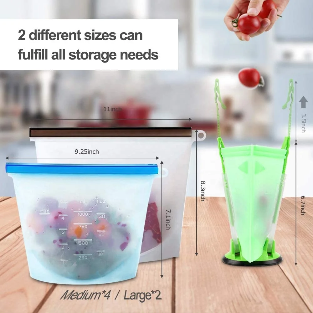  Amazon Горячая Экологичная герметичная закуска Ziplock многоразовая силиконовая сумка для хранения