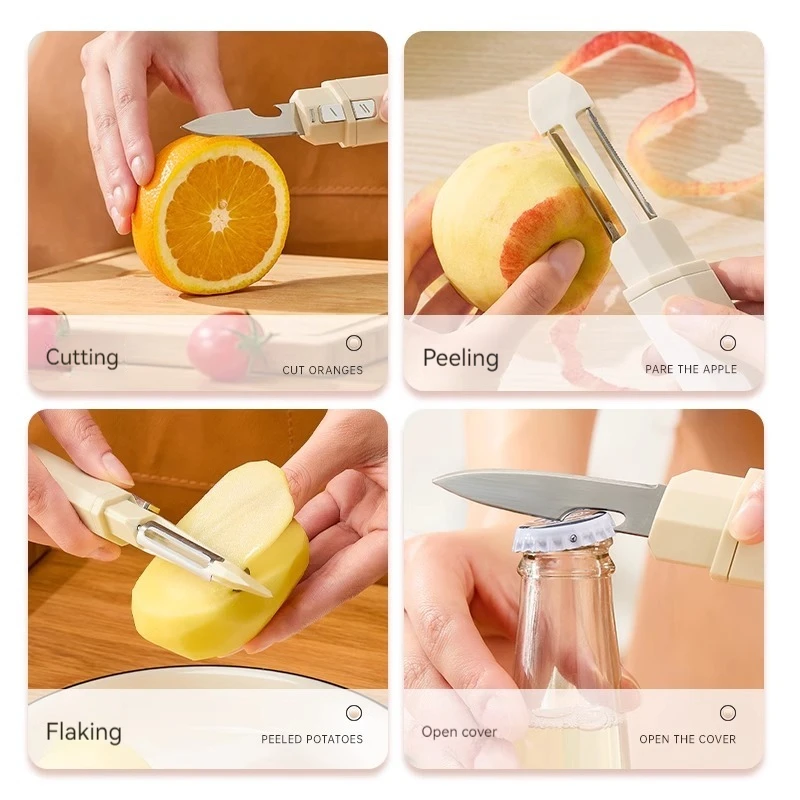 High quality Sheep baa silver bow 2 fruit knife peeling knife 2-in-1 with a scraper to fold double-headed multi-functional portable apple