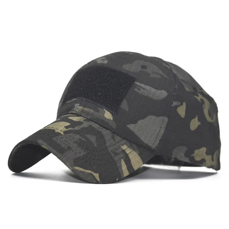 Custom Adjustable Outdoor Cotton Embroidery Cap Tactical Camouflage Baseball Cap, hook and loop backing Camping Caps Hats