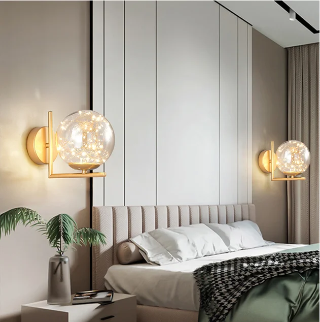 Magic Bean Starry Wall Lamp Bedroom Bedside Lamp Warm Copper Wire Light Luxury Living Room Nordic Aisle Background Wall Lamp Str