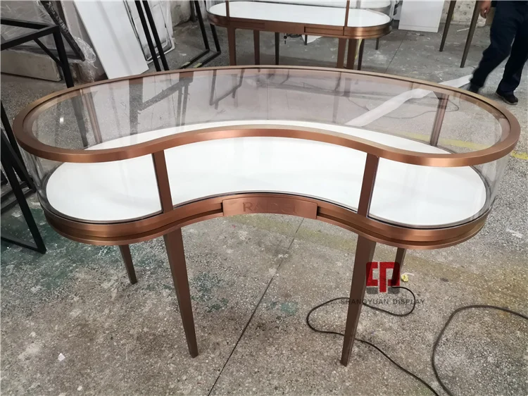 Luxury Store Metal Stainless Steel Round Glass Display Cabinet Counter Custom Luxury Jewelry Showcase Factory