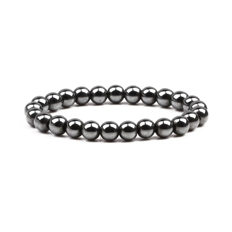 8mm Natural Hematite Energy Beaded Elastic Magnetic Hematite Natural Stone Beaded Bracelets  For Men Women
