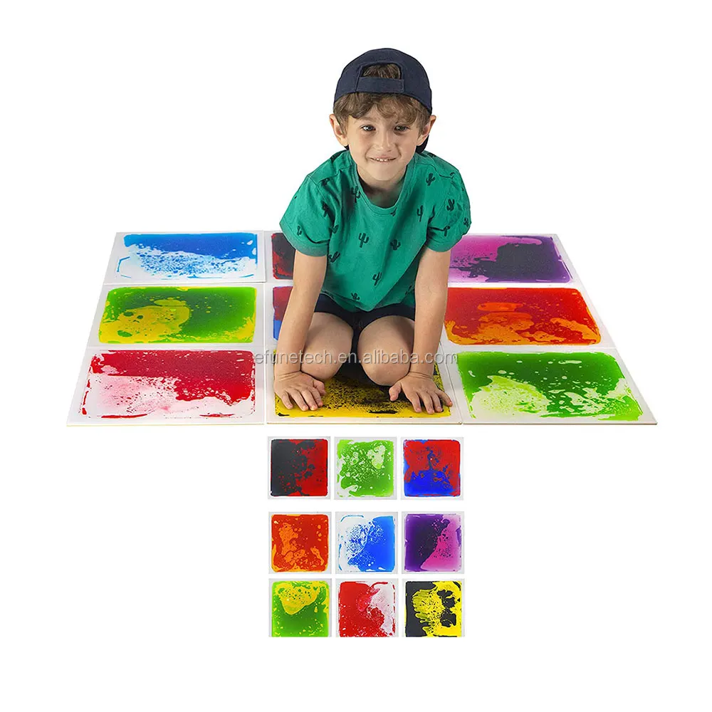 Eco friendly nontoxic color liquid vinyl carpet tile kindergarten PVC Gel Filled Sensory kids play mat