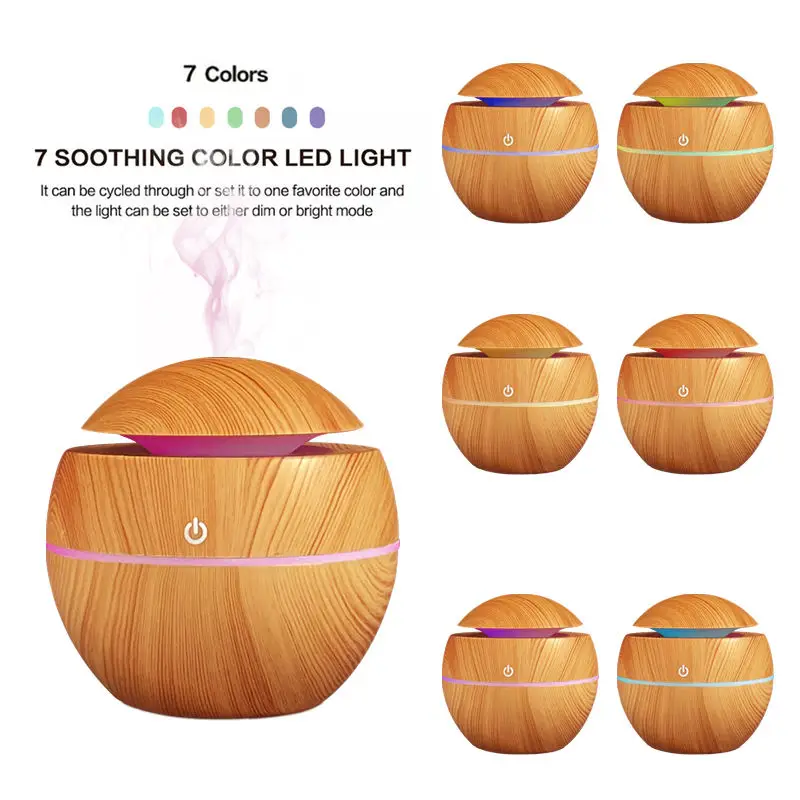 Air Innovations Portable Led Round Wood Grain 130ml Mini Humidifier Purifier Ultrasonic Aroma diffuser air humidifier