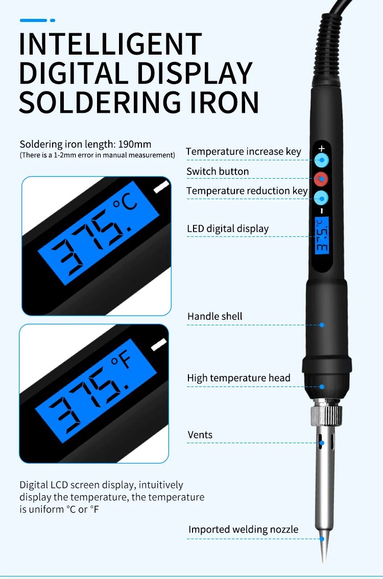 Backlight LCD display adjustable temperature electric soldering iron and smart digital multimeter 23pcs tools kit for repairing