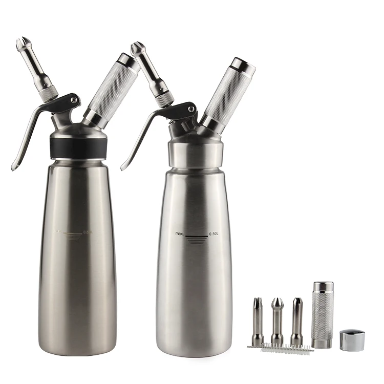 Полностью изготовленный на заказ материал из нержавеющей стали 304 с тремя насадками типа SS и щеткой диспенсеры для взбитого крема 500 мл