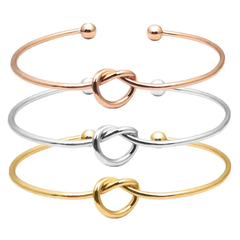 Fashion Jewelry Manufacturer Heart Simple Knotted Cuffs Girl Bracelet Stainless Steel Love Tied Bridesmaid Bangle Bracelet Femme