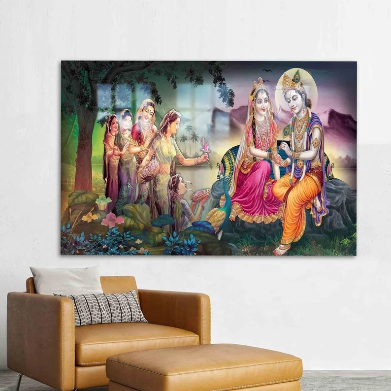 На заказ религиозные настенные украшения Radha Krishna картина женщина знаменитый закаленный Хрустальный фарфор с блеском бриллиант