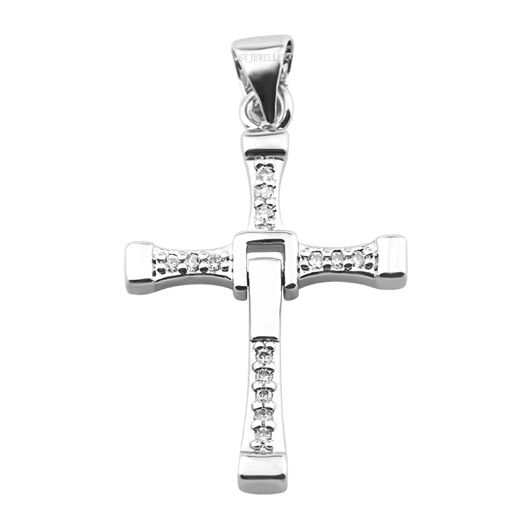 
Fashion Jewelry Brass Cross Pendant Zircon Prong Setting WhiteGold Plated 