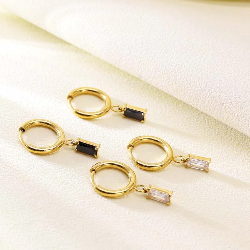 YSS JEWELRY earing hooks diy jewelry making wholesale Stainless Steel Ladies Jewelry Square Crystal CZ Cubic Zirconia Zircon