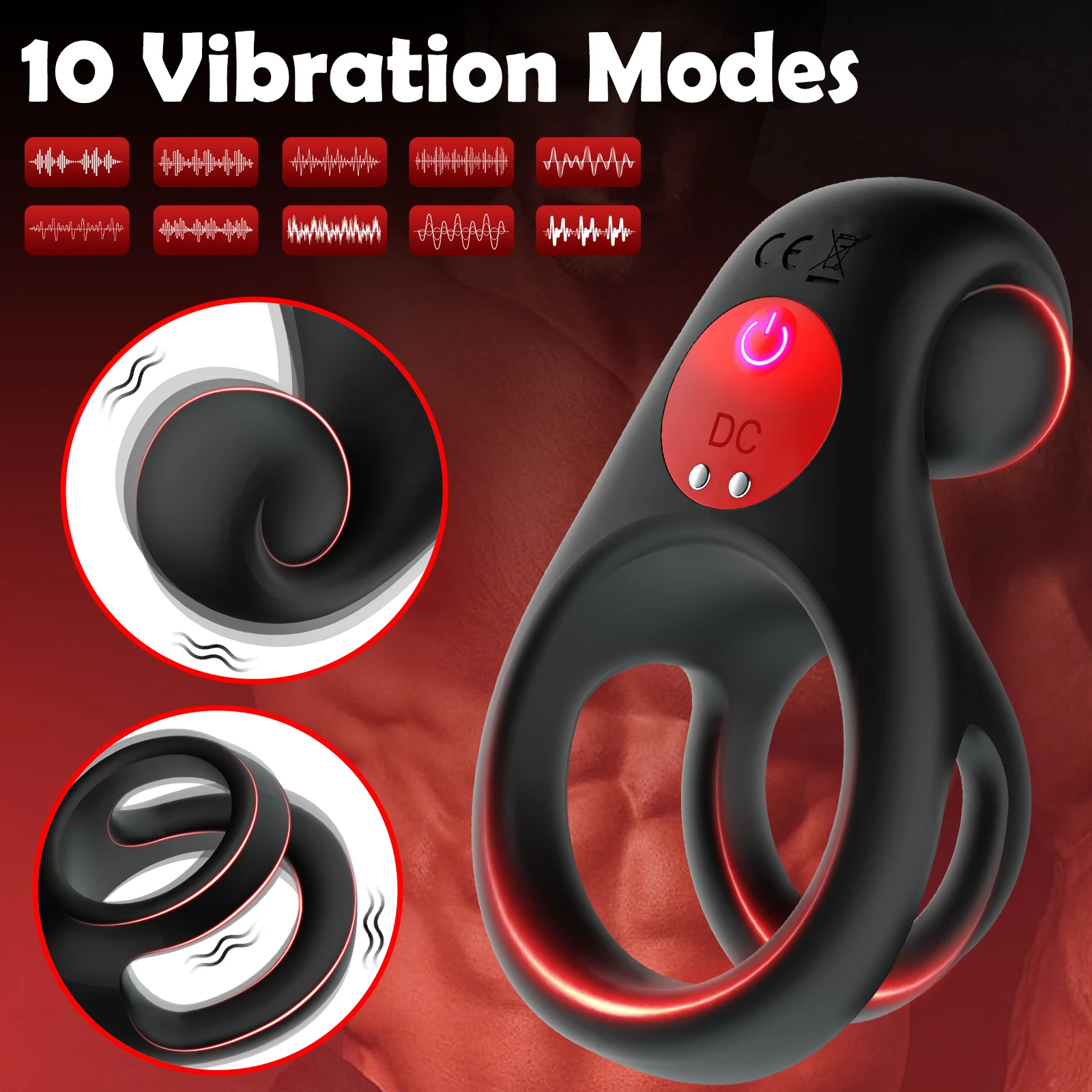 Vibrating Cock Ring double ring vibration 10 speed delay ejaculation penis exerciser couples share shock erotic products