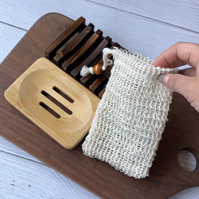 Sisal Soap Saver Pouch with Drawstring Exfoliating Bar Holder Hand Made Soap Mesh Bag Soap Saver for Shower
