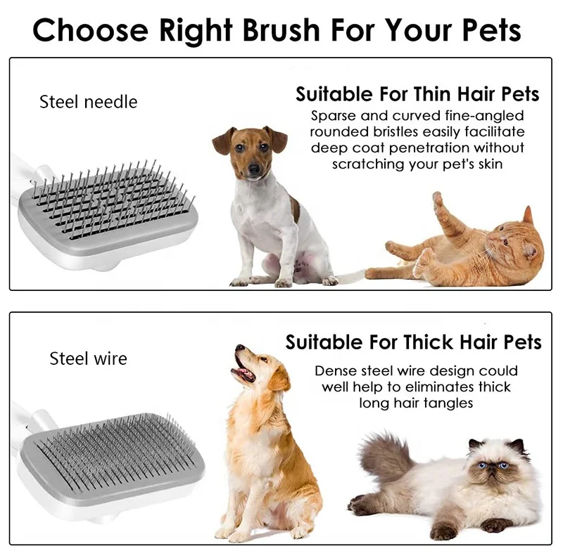 
Self Cleaning Pet Grooming Brush Bath Comb Fur Removal Shedding Tool for Thick & Thin Hair Dog Cat Supplies 