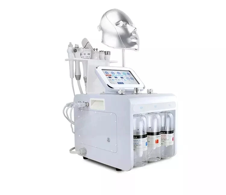 7in 1 hydro dermabrasion skin rejuvenation microdermabrasion device with PDT LED light therapy mask facial machine