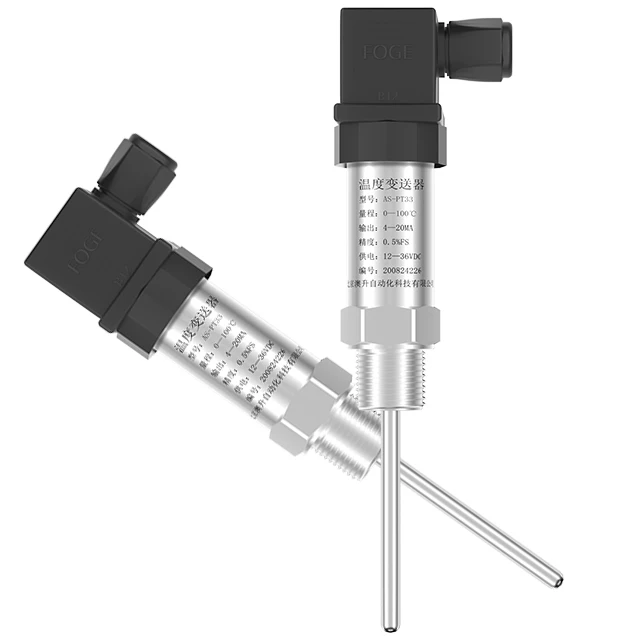AOSHENG -50 to 300 Degree 4-20mA Temperature Sensor PT100 Water Oil Gas Liquid High Temperature Transmittermitter
