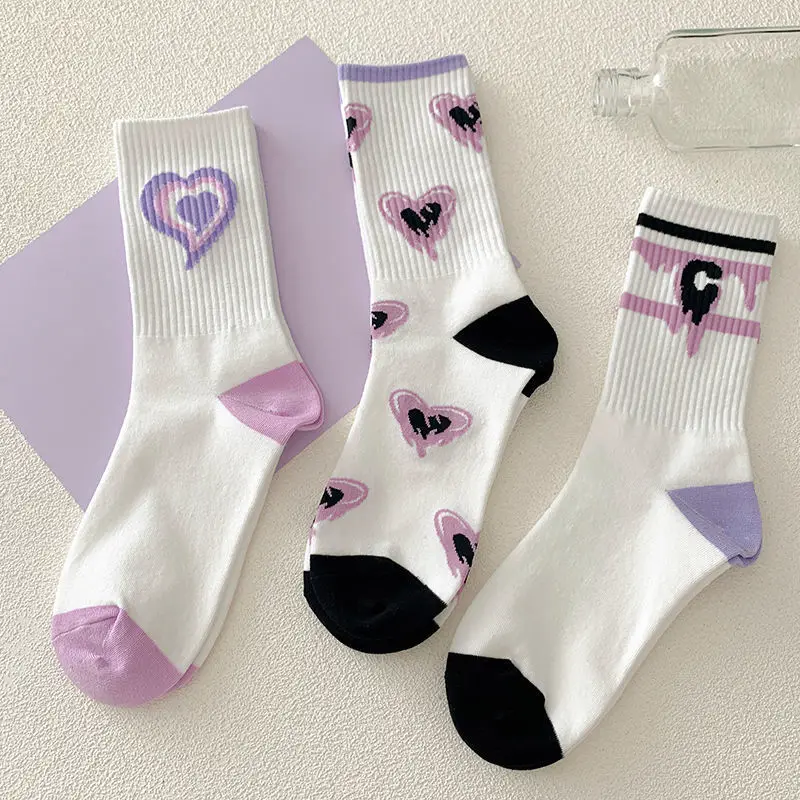 Jingwen women cotton material purple suit mid-tube cartoon sports socks