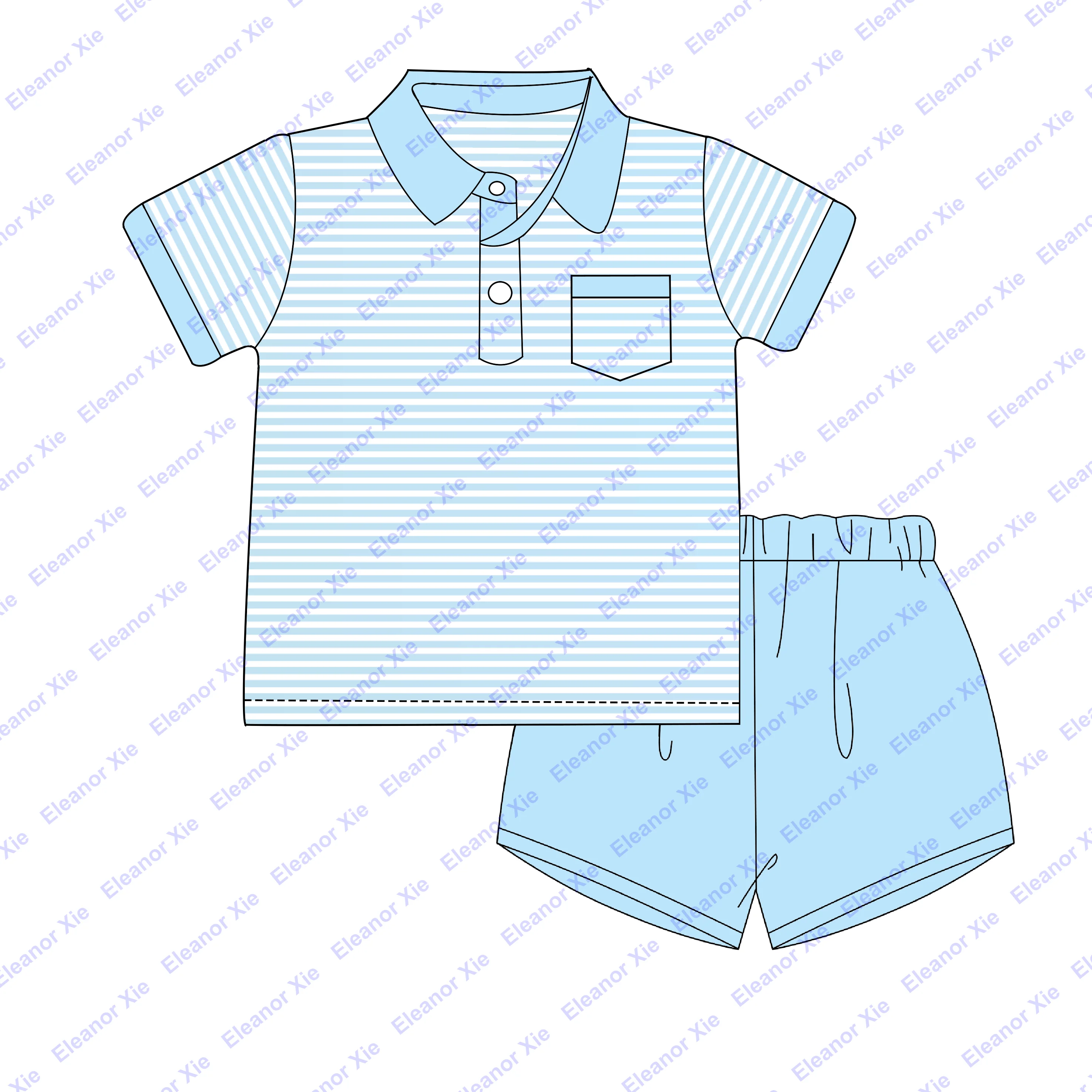 New Model Child Boy Polo Shirt Short Set Summer Monogram Knit 95%cotton Toddler Babies Boys Clothing Sets