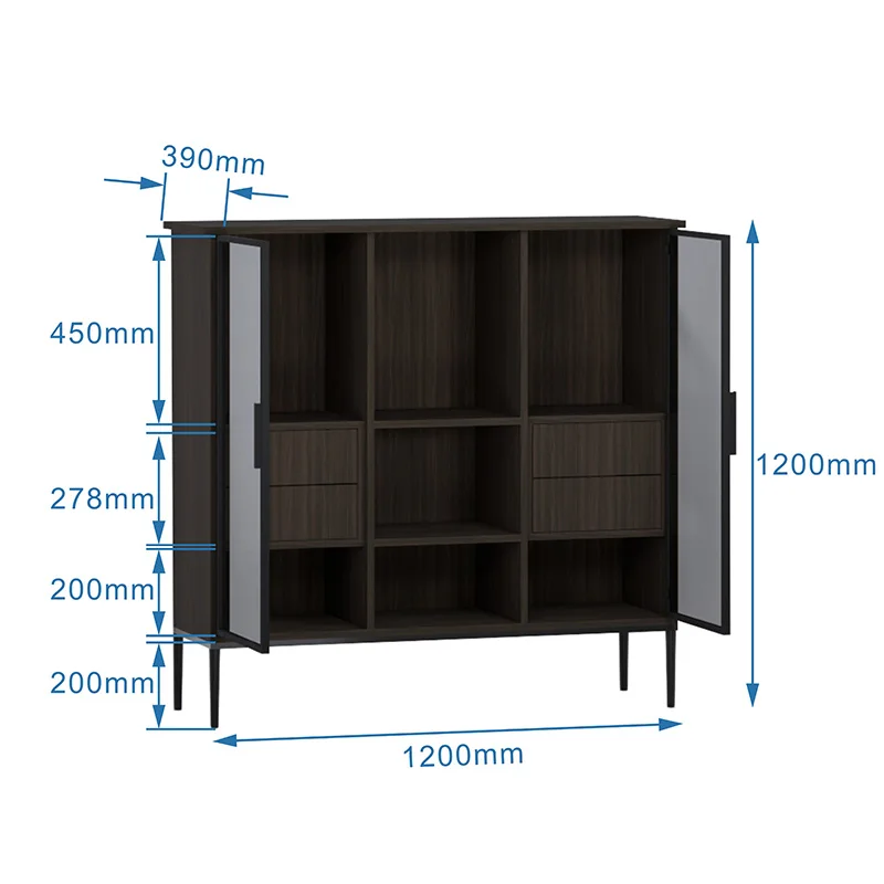 Multi-Using 2-Glass Door & 3-Tier  Aluminum Storage Cabinet Cabinet Organizer Shelf Storage for Kitchen, Living Room