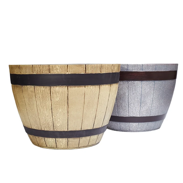 Уличные садовые украшения горшки для растений с эффектом древесины пластиковые бочки горшков используемые цветами/зелеными растениями