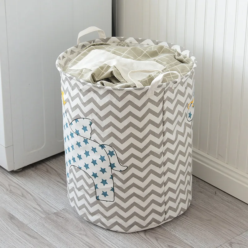 
Large Hamper Bucket Waterproof Coating Cotton Laundry Collapsible Washing Cute Canvas Storage Basket 