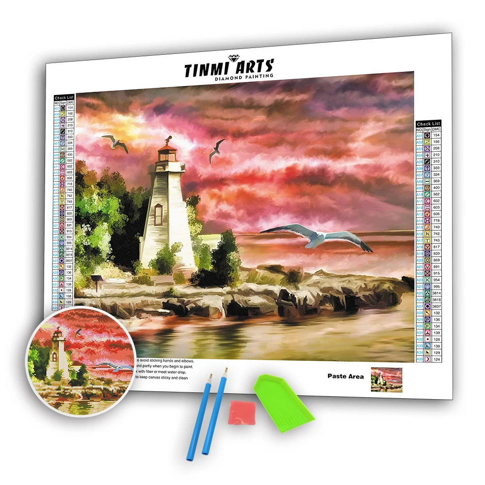 
DIY Diamond Painting Lighthouse Full Round Drill Embroidery Kits Arts Craft 14