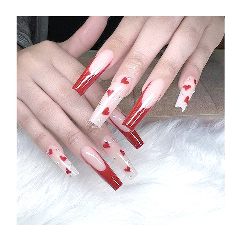 Hot Selling Long Almond Luxury Fingernails Transparent Nail Tips Free Custom Music Symbol Love Pattern Fashion Press On Nails