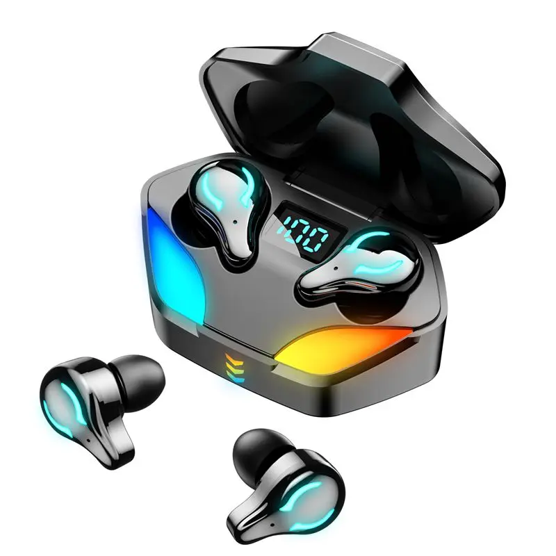 wholesale game earbuds X1 Tws V5.1 Gaming Wireless Earbuds Rgb Colorful Light Power Display In Ear Bt Earphone