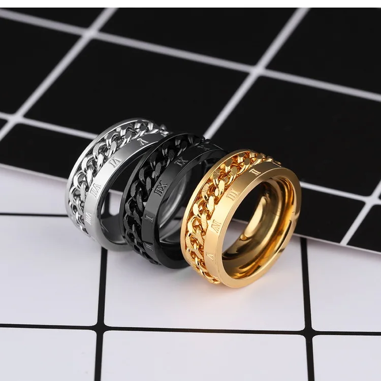 Fashion Personality Jewelry Rotatable Chain Silver Plating Titanium Steel Finger Rings