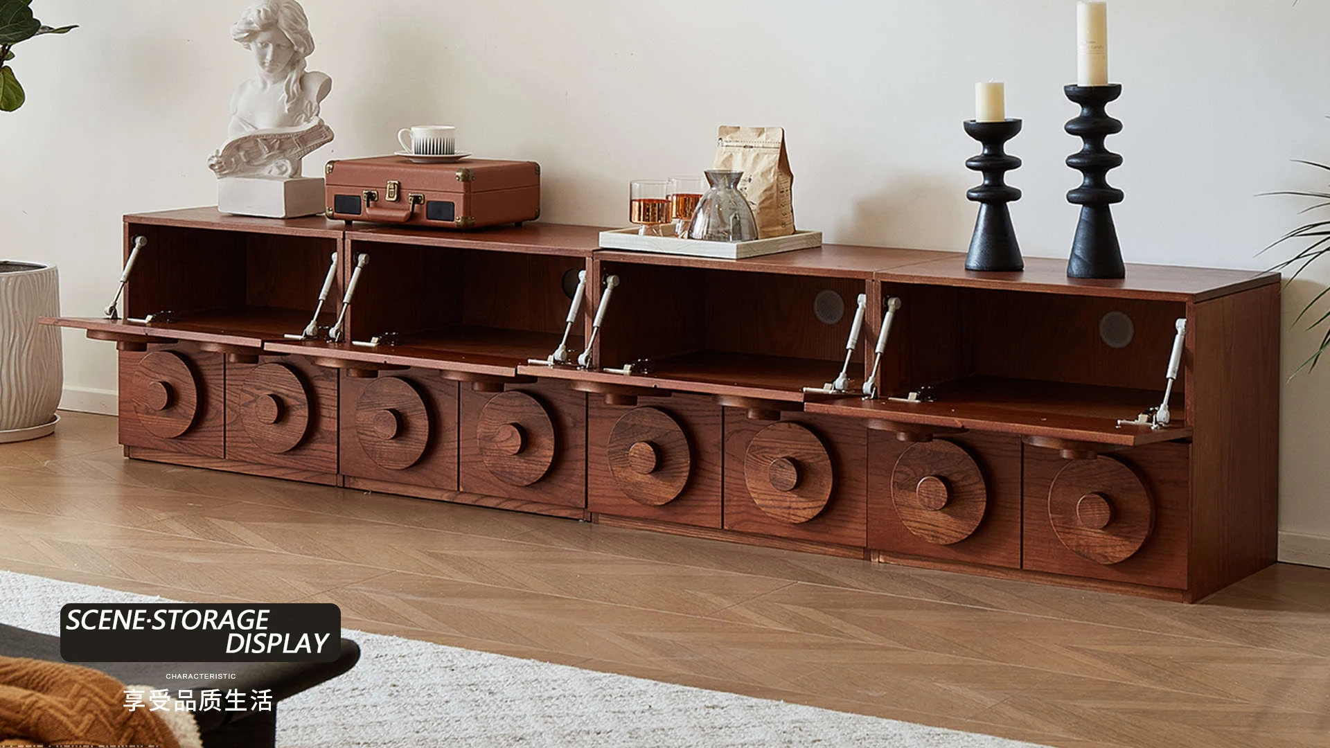 Modern Retro Walnut Wood Combination Cabinet Modular Design for Home or Hotel Living Room Furniture