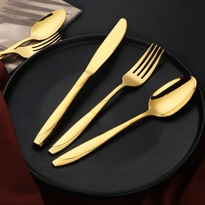 Christmas hot sell tableware gold stainless steel 304 18/10 18/8 flatware 5-piece cutlery set