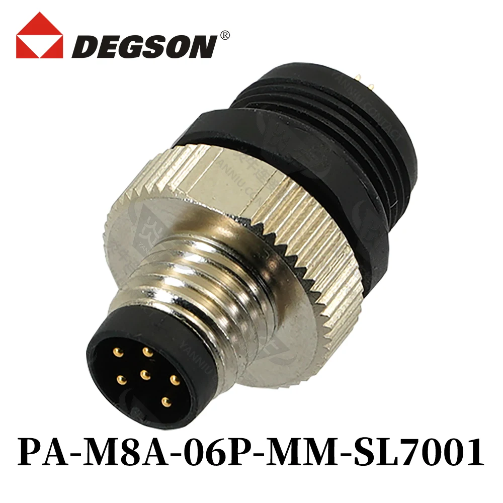 1PCS DEGSON PA-M8A-03P-04P-06P-08P-MM-FF-SL7001 Circular Connector M Series Field Mounted Male Straight M8 Soldering Connector