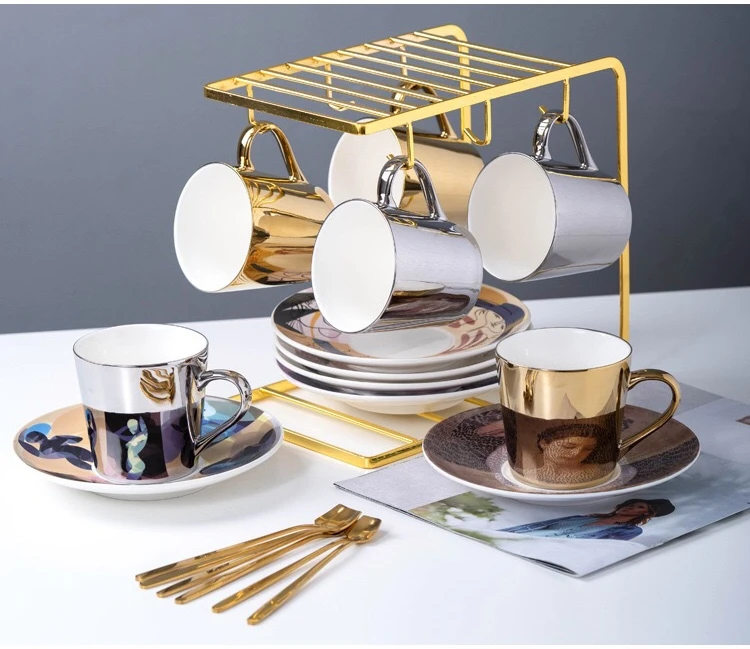 European personality reflection ceramic coffee supplies inverted cup dish set retro mirror tea cups saucers mixing coffee cup