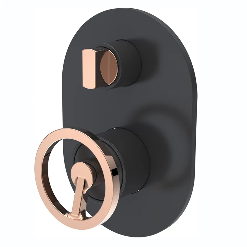 Industrial handle rose gold and black color 4 way 5 way concealed wall shower diverter tap