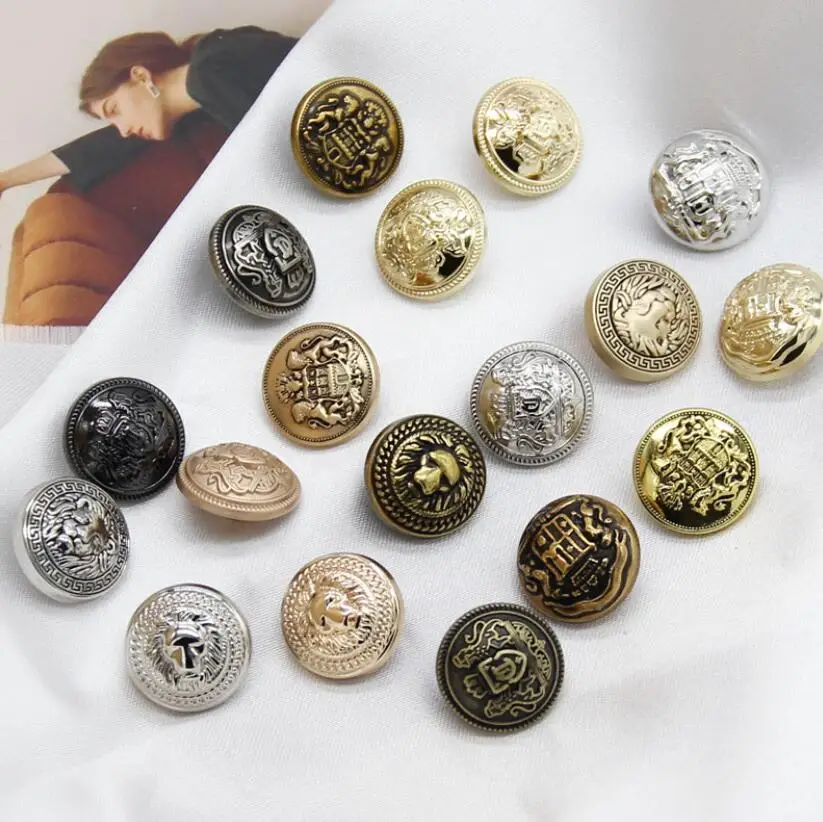 Free sample Fancy wholesale type Custom Logo Gold Embossed Dome metal Sewing Shank Buttons for