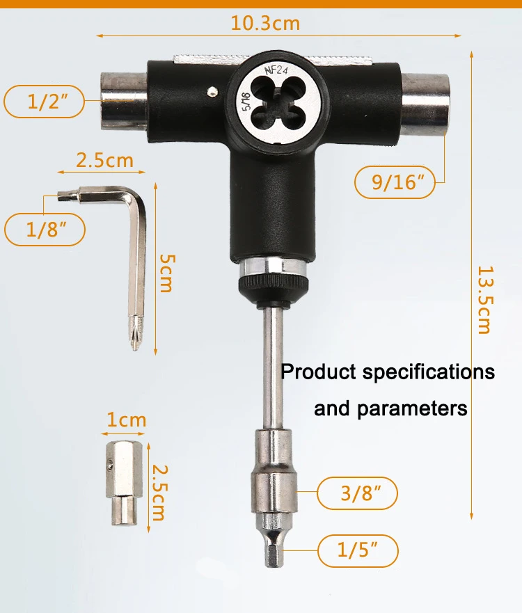 Cheap Skate Tool 10-in-1 Multi-Function Skateboard Tools T type for truck