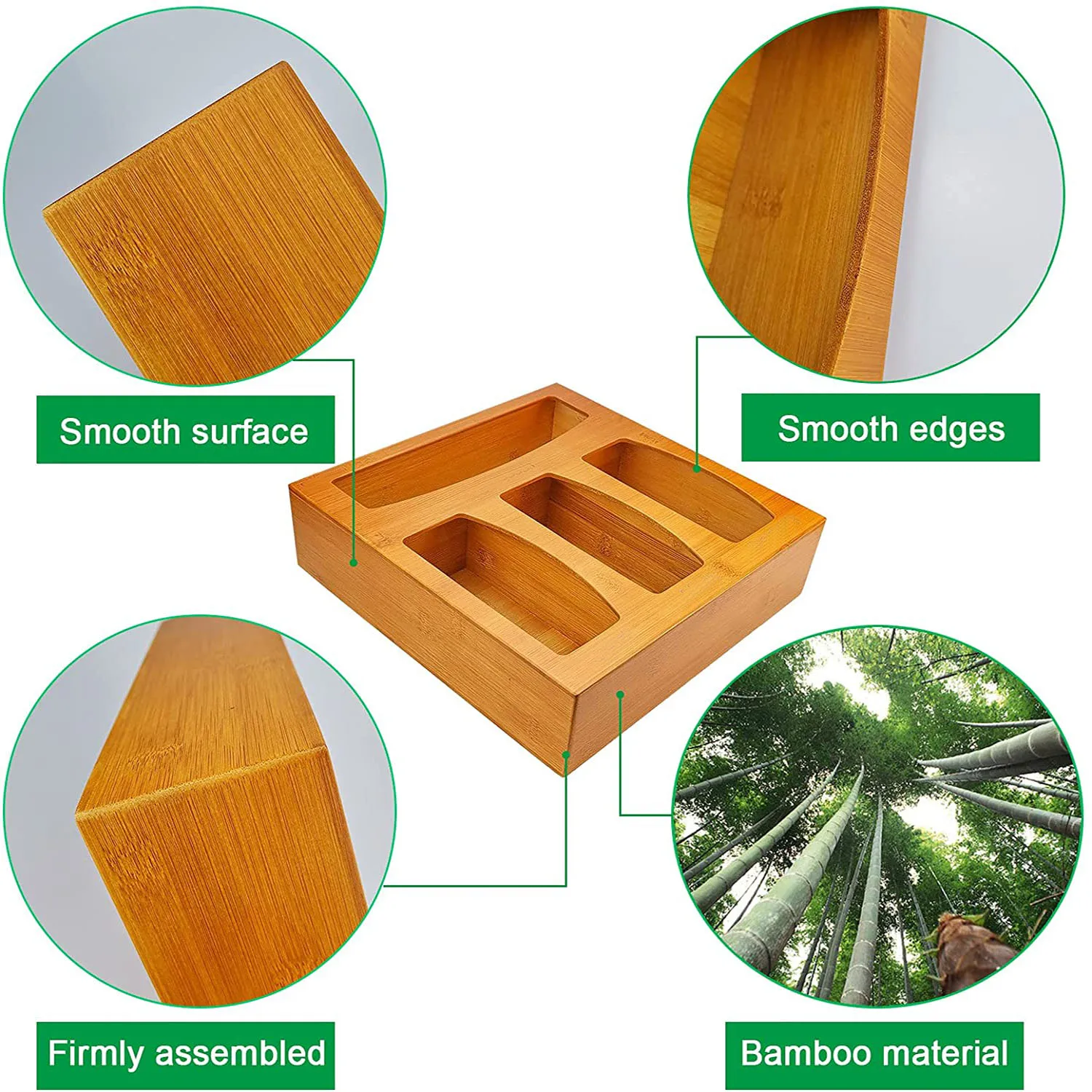 Kitchen Drawer Gallon, Quart, Sandwich  Snack Variety Size  Bamboo Ziplock Bag Storage Organizer